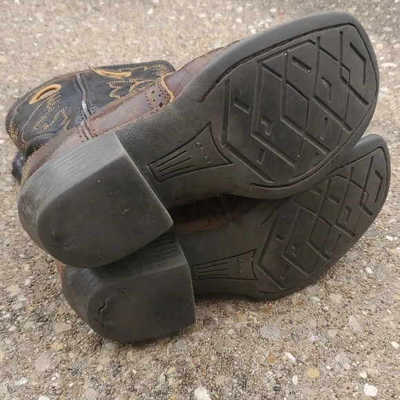 Ariat Roughstock Brown Leather Cowboy Boots Youth Toddler 12 Western Preloved - Picture 7 of 10